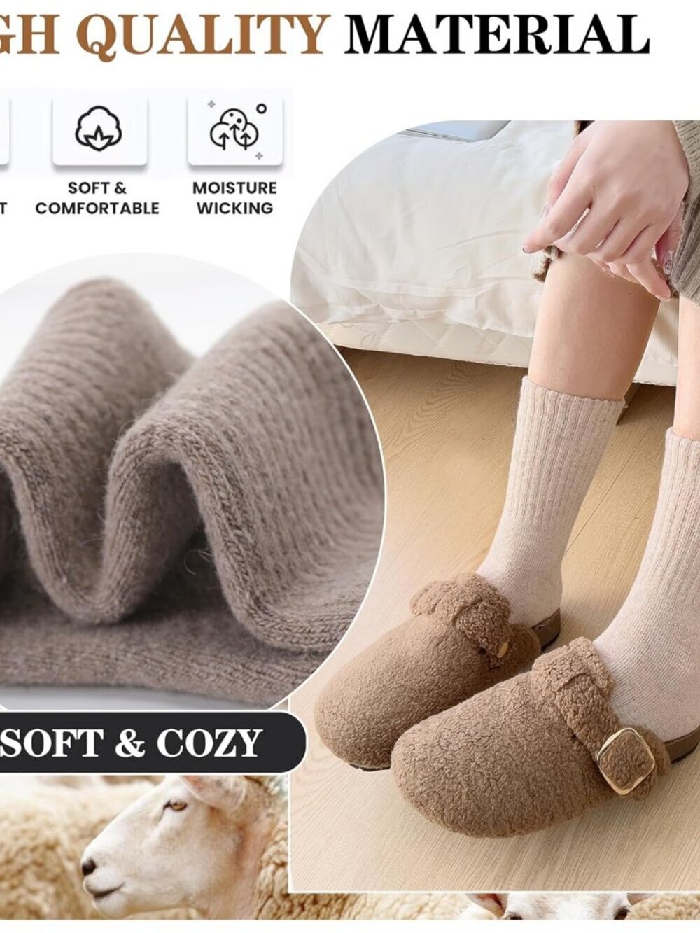 5 Pairs Womens Merino Wool Socks Hiking Warm Winter Thick Thermal Crew Cozy Cabi - Picture 4 of 6